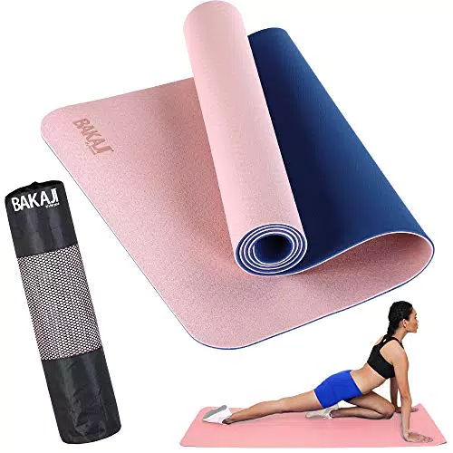 BAKAJI Tappetino Yoga in TPE Ecologioco Doppio Strato Antiscivolo Alta Densità Dimensione 180 x 61 cm con Custodia