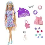 Barbie - Super Chioma Bambola con abito a stelle, capelli fantasia lunghi 21