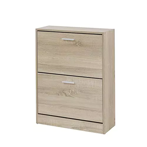 Baroni Home Scarpiera Salvaspazio Slim in Legno Melaminico da Ingresso. Portascarpe da 12 paia con 2 Ante a Ribalta e Doppia Profondità 24x63x81 cm