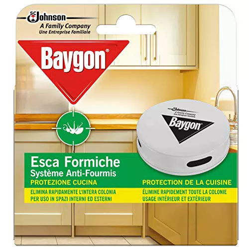 Baygon Esca Formiche Insetticida, Pronta all'Uso, Protezione Cucina 30 g - Confezione da 1 Esca per Uso in Spazi Interni ed Esterni