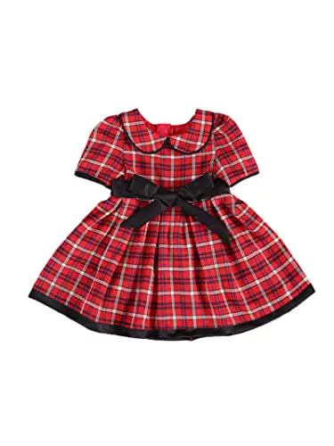 Beauace Vestito di Bambina Vestito di Natale Bimba Vestito Rosso a Maniche Lunghe per Bambina a Quadri Abito da Principessa in Tulle per Bambina in Puro Cotone Soffice