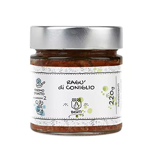BERTI 1 Sugo Pronto Ragù di Coniglio da 220g, Carne di Coniglio 100% Italiana