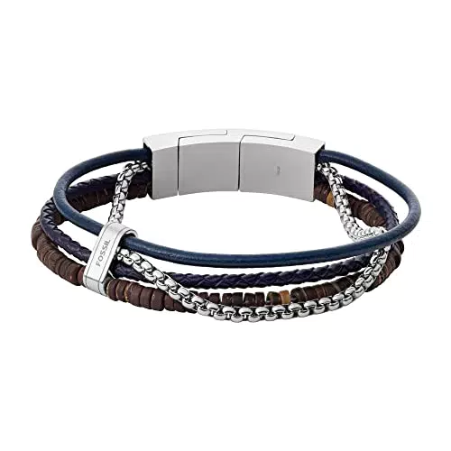 Bracciale Multifilo Fossil Vintage Casual da Uomo con Perline in Cocco