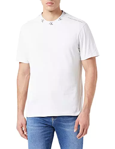 Calvin Klein Logo Jacquard Tee Top in Maglia P/E, Cirrus Grey