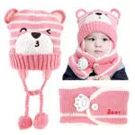 Cappello Invernale per bambini, 46-50cm Cappellino Neonata con Sciarpa