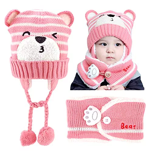 Cappello Invernale per bambini, 46-50cm Cappellino Neonata con Sciarpa