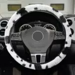 Coprivolante Peluche Universale 37-38cm Coprivolante per Auto Coprivolante Protettivo Caldo per l'inverno Coprivolante per Auto Telescopico senza anello interno Mucca Coprivolante Peluche Auto Decor