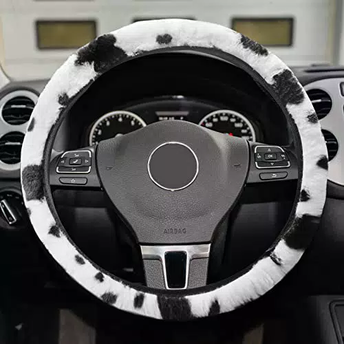 Coprivolante Peluche Universale 37-38cm Coprivolante per Auto Coprivolante Protettivo Caldo per l'inverno Coprivolante per Auto Telescopico senza anello interno Mucca Coprivolante Peluche Auto Decor