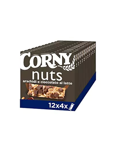 Corny Nuts, 48 Barrette ai Cereali, Arachidi e Cioccolato al Latte