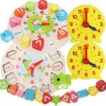 dancepandas Orologio Giocattolo Bambino Montessori 4 Pezzi Orologio Didattico Bambini Giocattoli da Puzzle in Legno Learning Clock