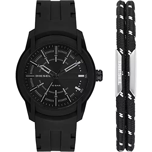 Diesel Orologio da Uomo in Silicone a Tre Lancette, Misura Cassa 45 mm