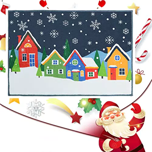 Dripex Zerbino Ingresso Natalizio 40x60cm Casa di Neve Zerbino Decorato Tappeto di Buon Natale Zerbino Antiscivolo per Interni e Lavabile Adatto per l'Esterno / Interno
