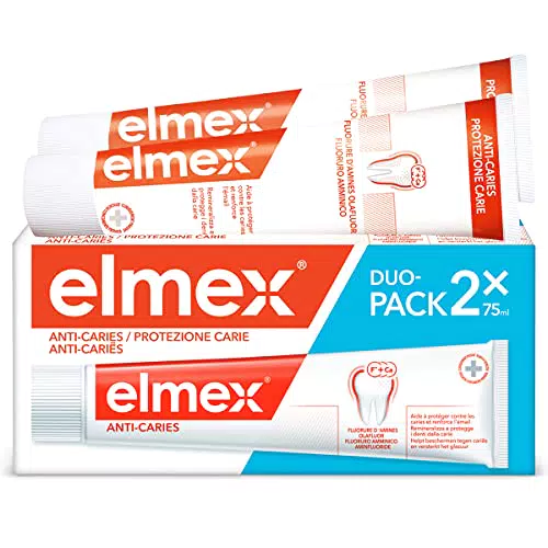 elmex Dentifricio Protezione Carie, Reminiralizza e Protegge Efficacemente i Denti dalla Carie, 2 pezzi x 75ml
