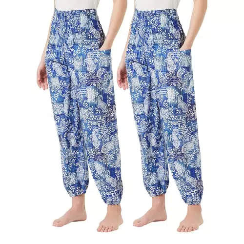 FM London - Pantaloni da Yoga Morbidi da Donna, blu/bianco, 44