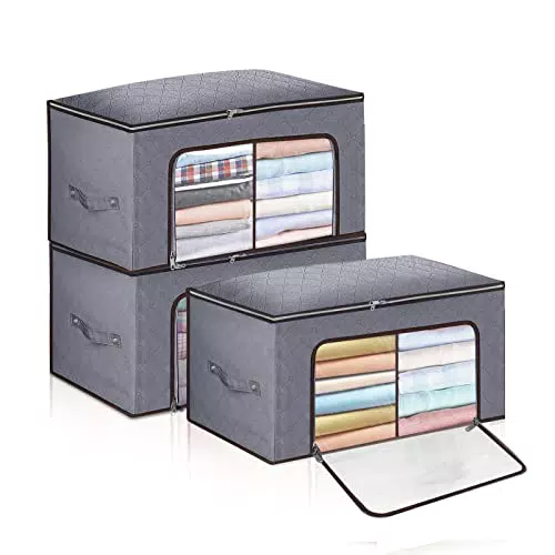 GARPROVM 3PCS Scatole per Armadio, Scatole per Vestiti Porta Abiti Grande capacità Contenitori con Finestra Trasparente y Cerniera Laterale