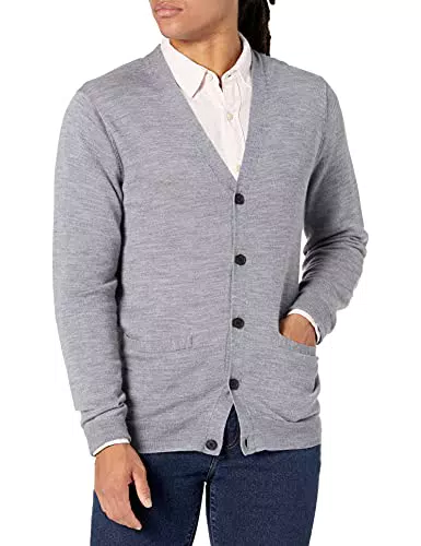 Goodthreads Cardigan con Scollo a v in Lana Merino Leggero Girocollo Uomo