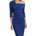 GRACE KARIN Vestito Aderente da Donna Vestito Longuette Arricciato con Maniche a 3/4 Vestito a Trapezio al Ginocchio Vestito a Tubino Slim con Maniche a 3/4 Rosso CL1348A22-4_2XL