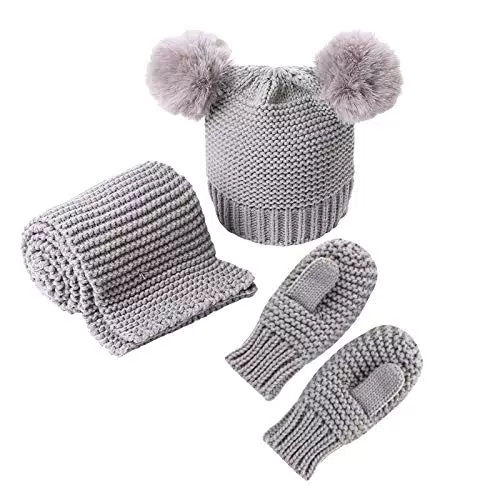 Guanti per sciarpa per bambini Set di guanti per bambini invernali lavorati a maglia pompon cappello scaldacollo guanti per ragazzi 0-3Y ragazze