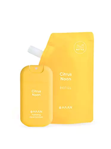 HAAN - Spray igienizzante per mani 30 ml + sacchetto di ricarica 100 ml, Fraganza Citrus Noon