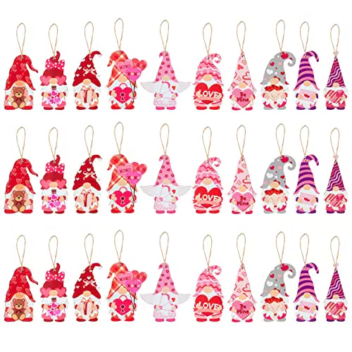 Haooryx 31Pcs San Valentino Gnomo Ornamenti in Legno Appeso Decorazioni