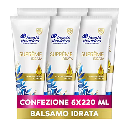 Head & Shoulders Balsamo Antiforfora Suprême Idrata con Olii di Argan e Cocco Formato Convenienza X6 Pacchi