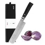 hecef Coltello da Cuoco Cucina, con Lama Martellata in Acciaio Inox ad Alto Tenore di Carbonio 7 ‘’ Coltello Nakiri da Cucina per Verdure e Frutta