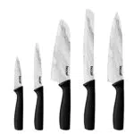 hecef Set di coltelli da cucina in acciaio inox con motivo in marmo bianco e guaine protettive