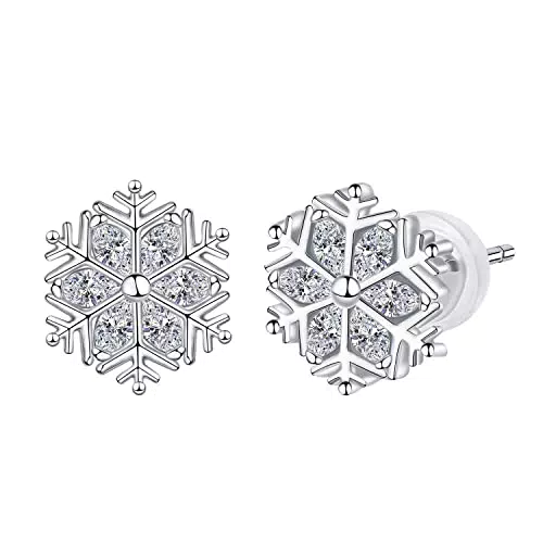 Hifeeled Orecchini Fiocco di Neve Donna Argento 925 con Zirconia Natale Invernale Gioielli Donna Regalo Originale