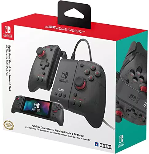 Hori Split Pad Pro Attachment Set - Controller Ergonomico per Modalità Portatile con Adattatore Cablato per la Modalitá Docked per Nintendo Switch e OLED - Licenza Ufficiale Nintendo