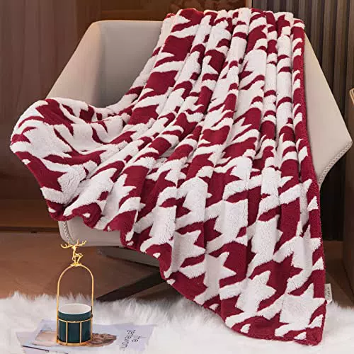 HT&PJ Coperta super morbida e soffice in pile Sherpa pied de poule