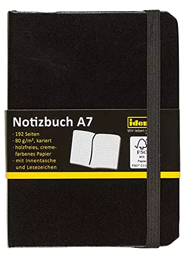 Idena 209283 - Quaderno DIN A7, quadrato, carta crema, 192 pagine, 80 g/m², copertina rigida nera