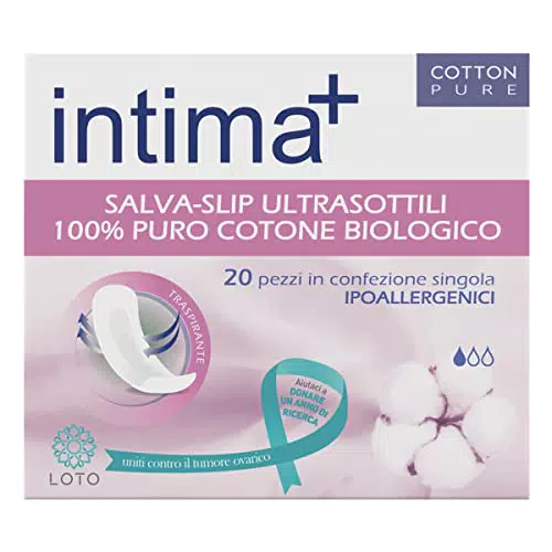 Intima+, Salvaslip Ultrasottili, 100% Puro Cotone Biologico, 20 pezzi