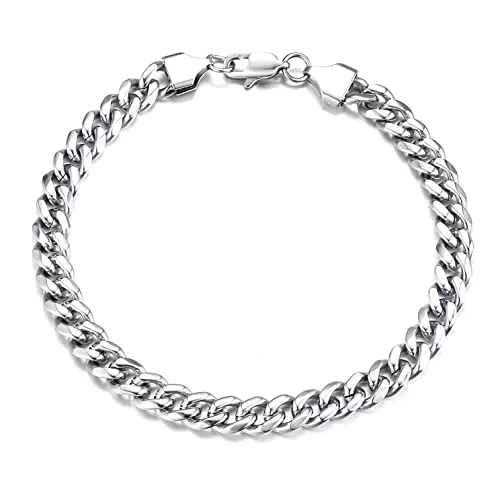 JeweBella Bracciali a Catena Uomo Donna Robusta Acciaio Inossidabile Bracciale Catenina Argento Braccialetto Larghezza 5/7mm Lunghezza 19.5/21.5 cm
