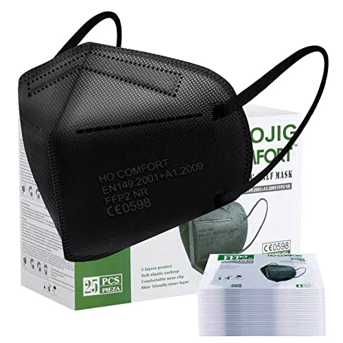 JIOJIG 25 pezzi Mascherine FFP2 Certificate CE 0598 5-Strati di Protezione Mascherina FFP2 Protettiva Mascherine per Adulto Nero