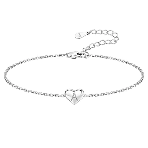 KALVICA Bracciale con Iniziali A-W da Donna Bracciale in Argento Sterling 925 Bracciale con Pendenti a Cuore Braccialetto Dell'amore Regolabile 16+5cm Regalo di Natale Regalo di San Valentino