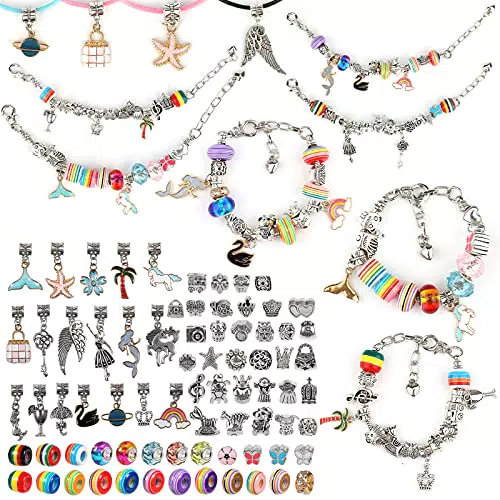 KINBOM 112 Pezzi Kit per Braccialetti Ragazza, Kit per Creazione di Braccialetti con Ciondoli