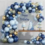 Kit di 133 palloncini blu navy e oro, con palloncini in coriandoli dorati