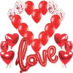 Kit Romantico, Love XXL Rosso, 6 Palloncini a Forma di Cuore Rossi