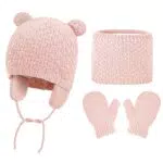 KQueenStar Set Bambino Cappello, Scaldacollo e Guanti Colore rosa