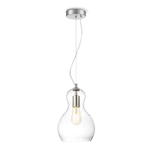Lampada a sospensione vintage in vetro trasparente, lampada a sospensione Bello retrò. Lampada a sospensione certificata dal design elegant E27. Diametro 21 cm. Perfettamente adatto per led