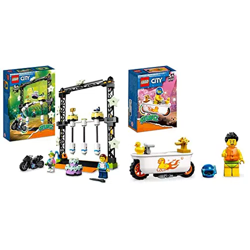 LEGO 60341 City Stuntz Sfida Acrobatica KO, Moto Giocattolo Carica e Vai con Minifigure & 60333 City Stuntz Stunt Bike Vasca da Bagno