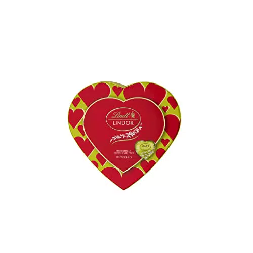 Lindt San Valentino Scatola Regalo Cioccolatini Lindor a Forma di Cuore al Cioccolato al Latte e Ripieno al Pistacchio