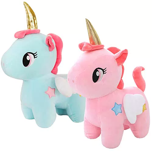 liuer 2PCS Peluche Unicorno 20 cm Giocattolo Bambola Forma di Unicorno Peluche per Bambini Ragazze Bianco Festa Compleanno Bomboniere Bambini