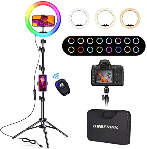 Luce Ad Anello con Treppiede Alto, DEEFSOUL Ring Light con 35 Modalità RGB