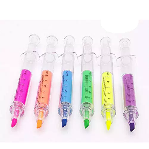 MINGZE Creativo Bella Siringa Evidenziatori Ago Fluorescente Penna Acquerello con 6 colori