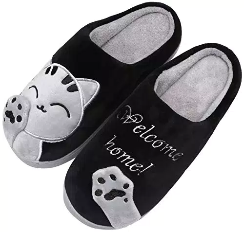 Mishansha Pantofole Invernali Donna Pantofole da Casa Uomo Antiscivolo Scarpe Peluche Pantofole Caldo Ciabatte di Cotone Scarpe Indoor Outdoor- nero -