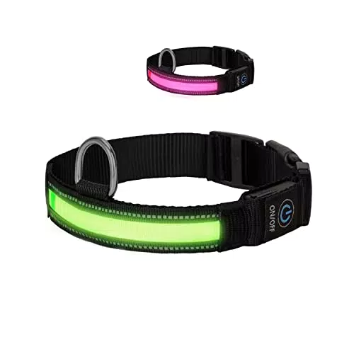 Nobleza - LED Collare Luminoso per Cani, con 3 modalità D'ardore Collare di Nylon Riflettente Regolabile