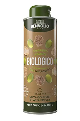 Olio al Tartufo Bianco Biologico - BENVOLIO 1938, 250 ml - Condimento a base di olio Extravergine di Oliva Biologico e Vero Tartufo Bianco Fresco