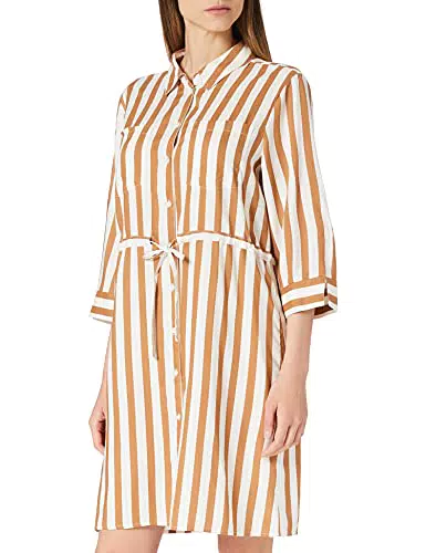 Only Onltamari 3/4 Shirt Dress Wvn Noos Vestaglia, Cloud Dancer Stripes Beige