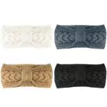 Pacrate 4 pezzi Fascia per capelli da donna in inverno Fascia a maglia con nodo a fiocco Fascia autunnale per donne ragazze Fascia invernale per orecchie Scaldacollo per Make up Yoga Spa